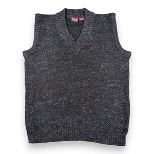 Vintage Bachrach Sweater Vest Adult MEDIUM Black Confetti Knit Wool Blend 80s